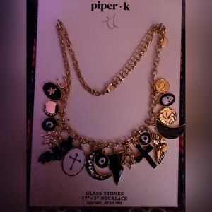 Piper K NWT UNQUIE HALLOWEEN NECKLACE/bat,crest Moon,cross,skull🦇💀🌜🪬